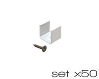 AL12-GLS3-LW-MB-m-SET50, komplet 50 uchwytów+wrętów metalowych białych do profili GLS3 metal white clips+screw set (50pcs)